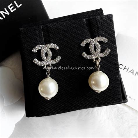 chanel earrings cc pearl drop|More.